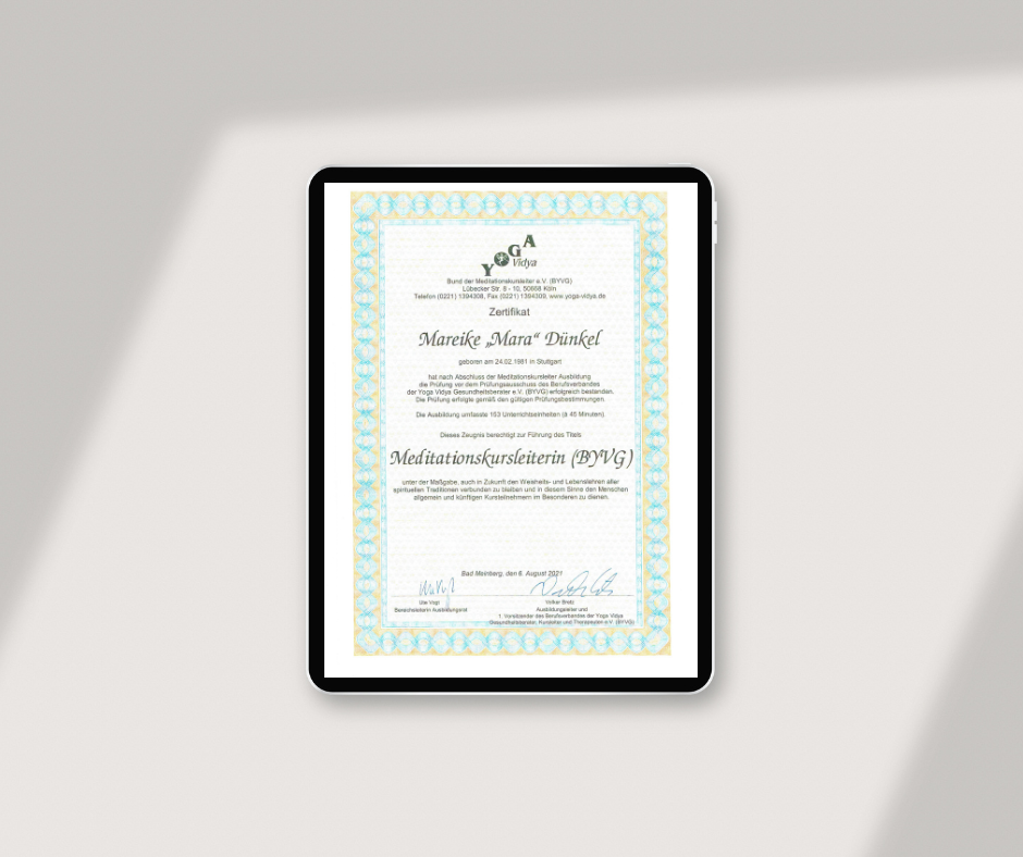 Zertifikat – Meditationskursleiterin (BYVG)