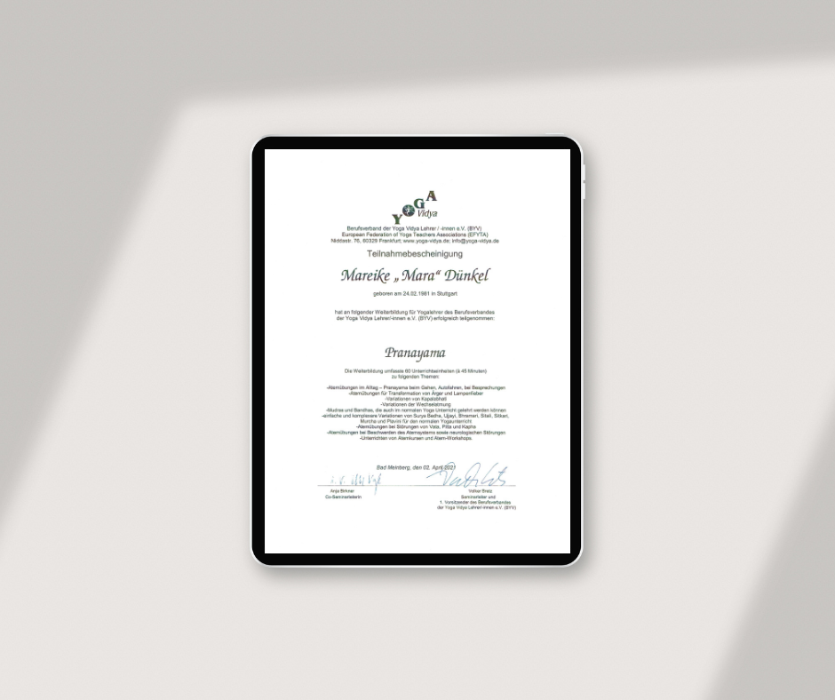 Zertifikat – Pranayama für Yogalehrende
