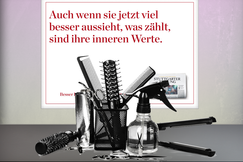 Plakat beim Friseur // Stuttgarter Zeitung