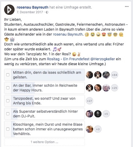 Facebook Umfrage // rosenau Bayreuth